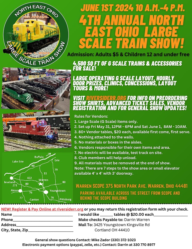 4th Annual North East Ohio Large Scale Train Show June 1, 2024 Warren